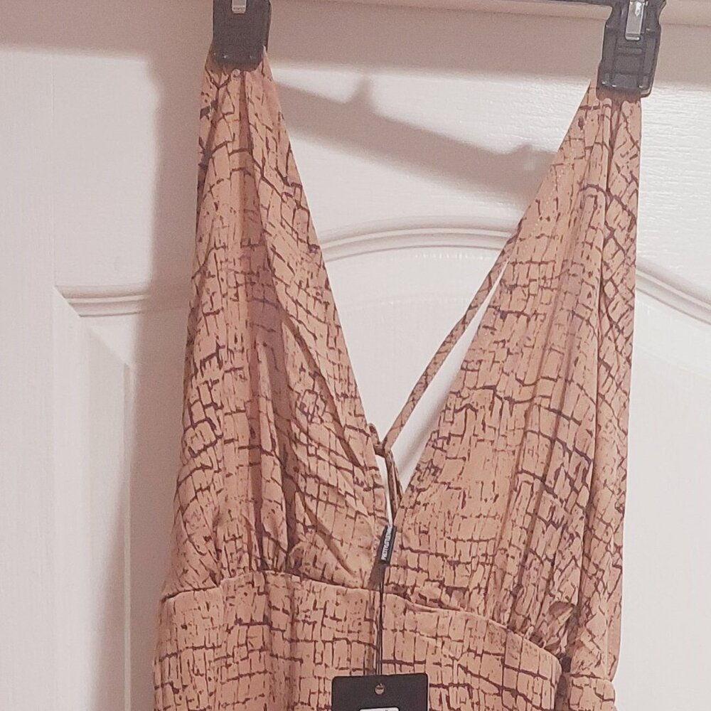 New Pretty Little Thing Halterneck Stone Print Wide Leg Jumpsuit